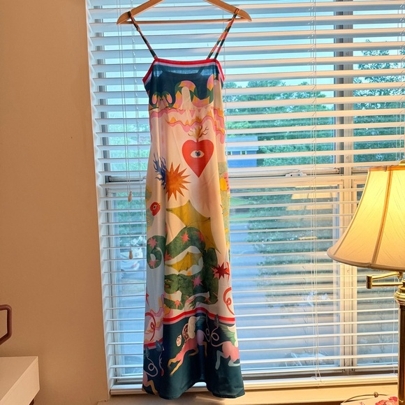 Whimsical Colorful Maxi Dress | Size Small | Linen Blend - Picture 3 of 5